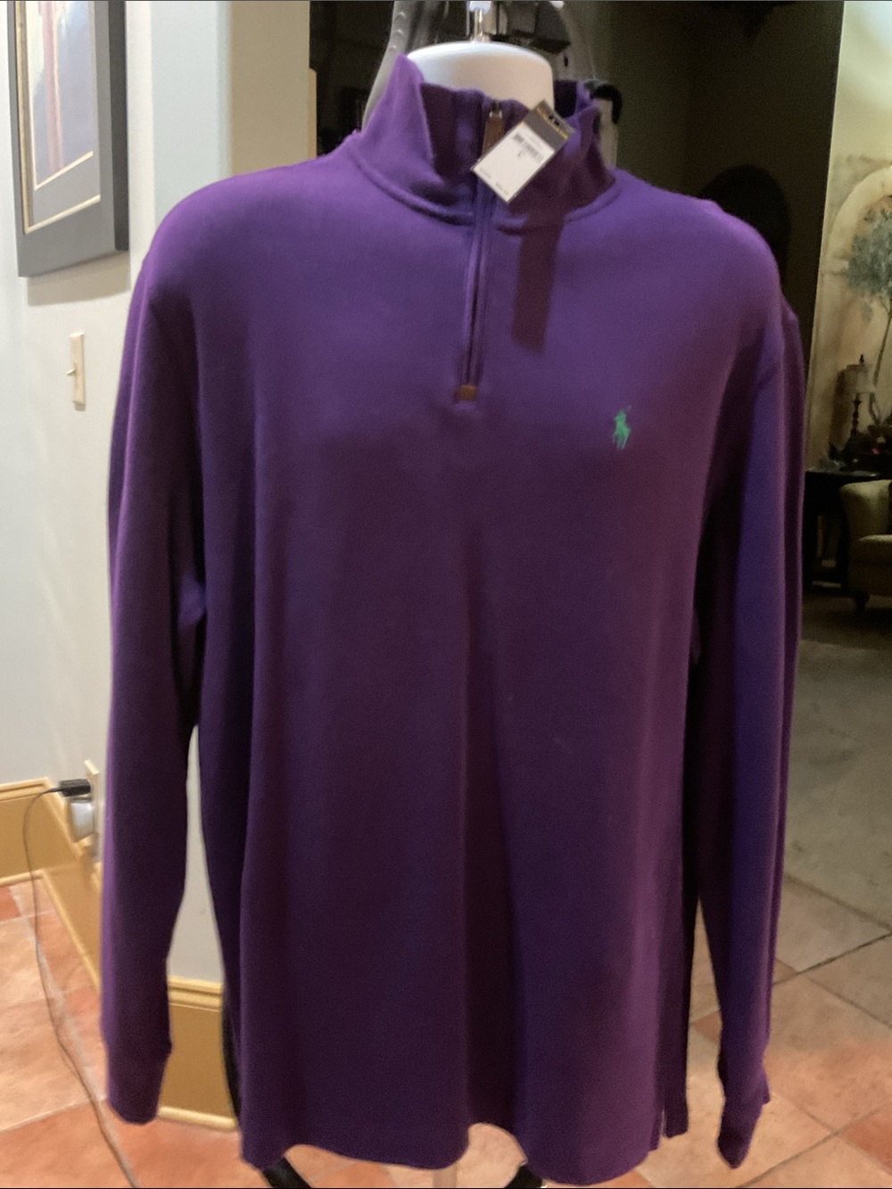 Ralph Lauren Purple Large men’s Quarter-Zip Pullover with Green Pony